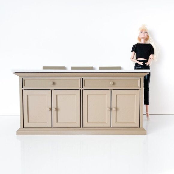 Barbie Integrity Doll Oak Kitchen Island 1:6 Scale 3 Matched Chairs 3D Printed - Picture 14 of 14